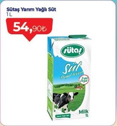 Sütaş Yarım Yağlı Süt 1 l