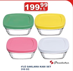 Paşabahçe Pudding 96840 4'lü 310 ml Cam Saklama Kabı