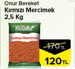 Onur Bereket Kırmızı Mercimek 2,5 kg
