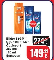 Clear Men Şampuan 350+180 ml/Elidor 650 ml