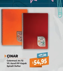 Çınar Colormaxi 72 Yp Kareli A4 Defter Spiralli Plastik Kapak