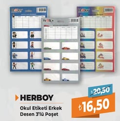 Herboy Okul Etiketi Erkek Desen 3'lü Poşet