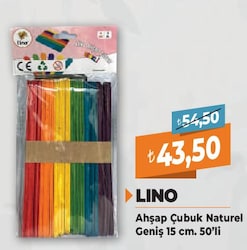 Lino Ahşap Çubuk Renkli Geniş 15 Cm. 50'Li