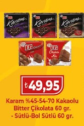 Eti Karam/Sütlü/Bol Sütlü Çikolata Çeşitleri 60 gr