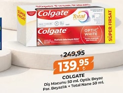 Colgate Optik Beyaz Parıldayan Beyazlık 50 ml+ Total Nane Diş Macunu 50 ml