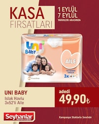 Uni Baby Aile 52 Yaprak 3'lü Paket Islak Mendil