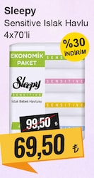 Sleepy Hassas Ciltler 70 Yaprak 4'lü Paket 4 Adet Islak Mendil