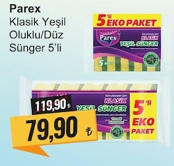 Parex Klasik Yeşil Oluklu/Düz Sünger 5'li