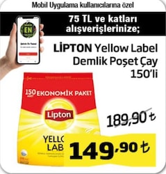 Lipton Yellow Label 3.2 gr 150'li Demlik Poşet Çay