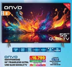 Onvo 55OVF5000AQ Frameless 4K Ultra HD 55' 140 Ekran Uydu Alıcılı Google Smart QLED TV