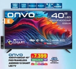 Onvo 40OVF4000AF Frameless Full HD 40' 102 Ekran Uydu Alıcılı Android Smart LED TV