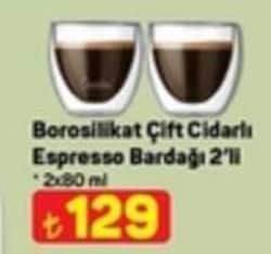 Borosilikat Çift Cidarlı Espresso Bardağı 2x80 ml