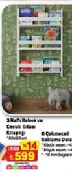 3 Raflı Bebek ve Çocuk Odası Kitaplığı 60x90 cm 