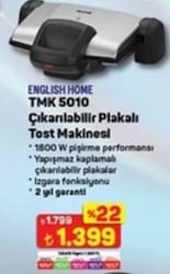 English Home TMK 5010 1800 W Tost Makinesi