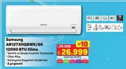 Samsung AR35 White AR12TXHQBWK A++ 12000 BTU Inverter Duvar Tipi Klima