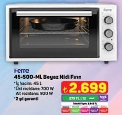 Ferre 45-500-ML Beyaz 45 lt Midi Fırın