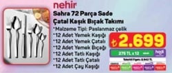 Nehir Sahra 72 Parça 12 Kişilik Çatal Kaşık Bıçak Takımı