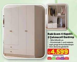 Rabi Ecem 4 Kapaklı 2 Çekmeceli Gardırop