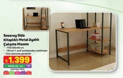 Sezeray Side Kitaplıklı Metal Ayaklı Çalışma Masası Atlantik Çam