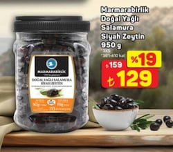 Marmarabirlik 3XS Doğal Salamura Yağlı Siyah Zeytin 950 G