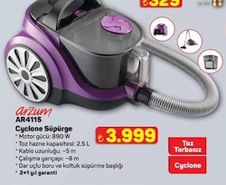 Arzum AR4115 Cyclone 890 W Toz Torbasız Elektrikli Süpürge