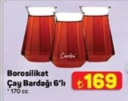 Borosilikat Çay Bardağı 6'lı 170 cc
