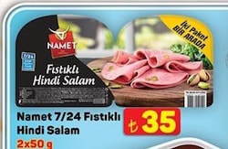 Namet 7/24 50 gr Fıstıklı Hindi Salam
