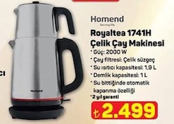 Homend Royaltea 1741H 2000 W Çelik Çay Makinesi