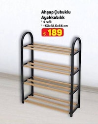 Ahşap Çubuklu Ayakkabılık 4 Raflı