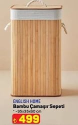 English Home Fancy 35x35x60 cm Katlanabilir Bambu Çamaşır Sepeti