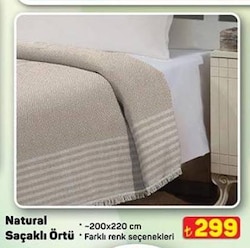 Natural Saçaklı Örtü 200x220 cm 