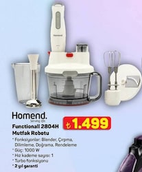 Homend Functionall 2804H 1000 W Beyaz Mutfak Robotu