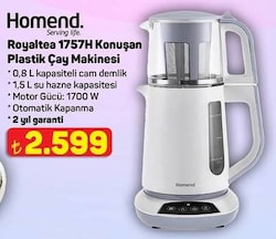 Homend Royaltea 1757H 1700 W Cam Demlikli Çay Makinesi