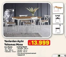 Sweet Home Masa Sandalye Yakamoz Masa Yanlardan Açılır 4 Adet Bahar Çapraz Sandalye Takımı Dişbudak Beyaz