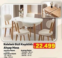Sweet Home Masa Sandalye Kelebek Gizli Kaşıklıklı Masa 4 Adet Ahşap Masal Sandalye Takımı Beyaz