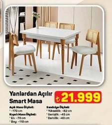 Sweet Home Masa Sandalye Smart Masa Yanlardan Açılır 4 Adet Kuzey Sandalye Takımı Beyaz