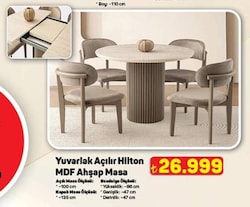 Sweet Home Masa Sandalye Hilton Yuvarlak Açılır Mdf Masa 4 Adet Nergis Sandalye Takımı Cappicino