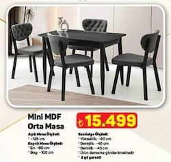 Sweet Home Masa Sandalye Milano Mini Mdf Ortadan Açılır 60x100 cm Masa 4 Adet Simge Sandalye Takımı Koyu Gri