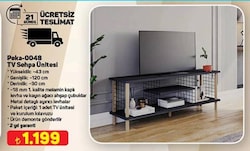 Peka Ahşap Ayaklı Metal Bölmeli Raflı TV Ünitesi Antrasit