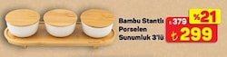Bambum Bambu Stantlı Porselen Sunumluk 3'lü
