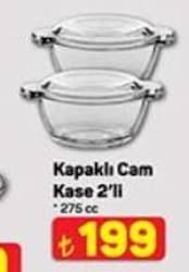Paşabahçe Kapaklı Cam Kase 2'li 275 cc