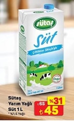 Sütaş Yarım Yağlı Süt 1 L 