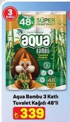 Aqua Bambu 3 Katlı Tuvalet Kağıdı 48'li