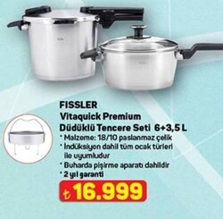Fissler Vitaquick Premium 602-410-13-090 Düdüklü Tencere Seti 6 + 3,5 l+Buharlı Pişirme Aparatı