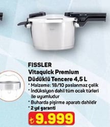 Fissler Vitaquick Premium 602-410-04-070 Düdüklü Tencere 4,5 l+Buharlı Pişirme Aparatı