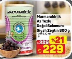 Marmarabirlik Az Tuzlu Doğal Salamura Siyah Zeytin 800 g 