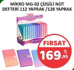 Mikro MG-02 Çizgili Not Defteri 112 Yaprak/128 Yaprak 