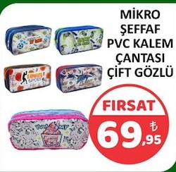 Mikro Şeffaf PVC Kalem Çantası Çift Gözlü 
