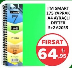 I'm Smart 175 Yaprak A4 Ayraçlı Defter 5+2 62055