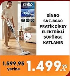 Sinbo SVC-8640 Pratik Dikey Elektrikli Süpürge KAtlanır